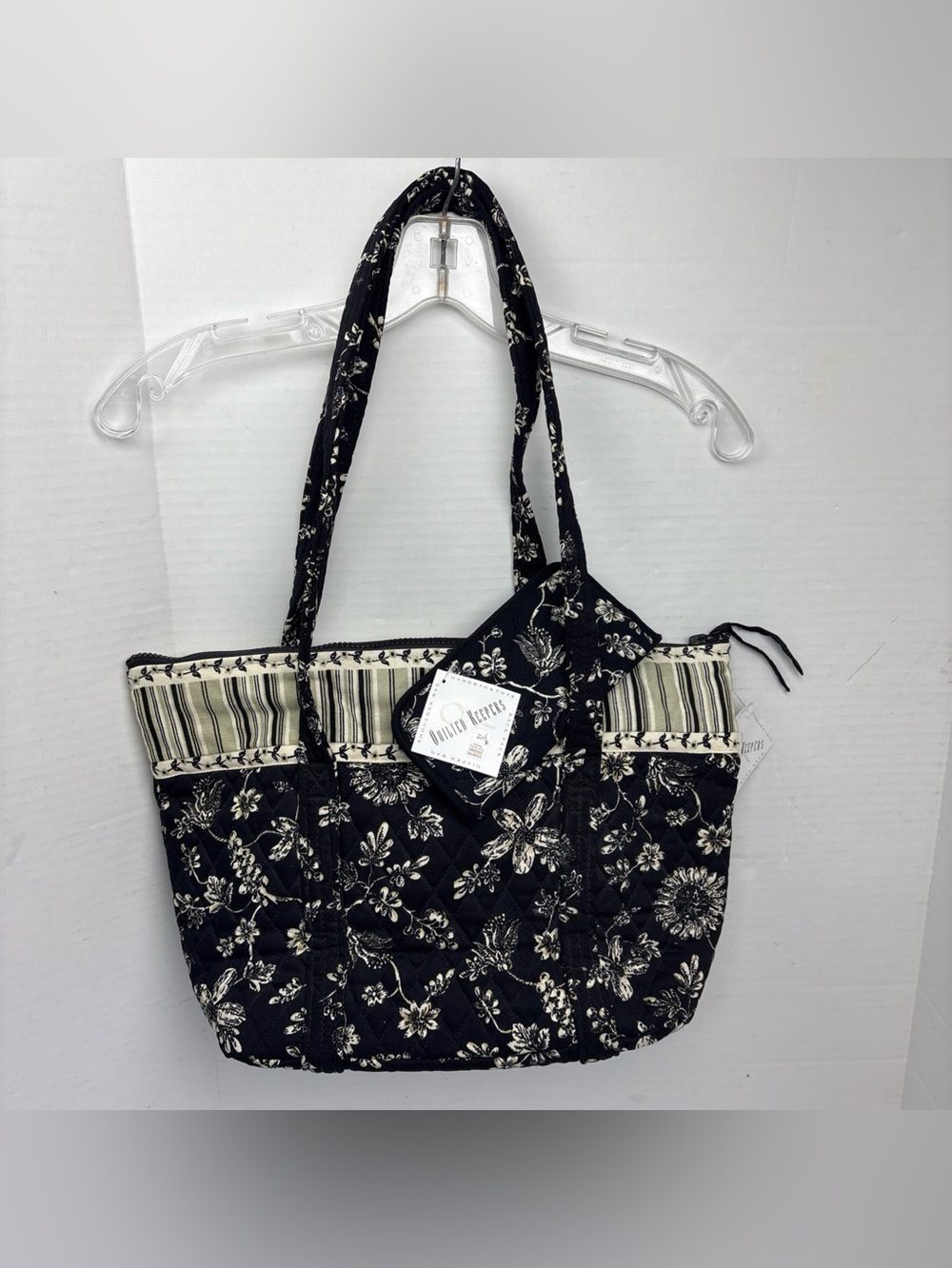 Quilted Keepers Purse Tote Eyeglass Case Black Beige Floral Gingham New Tags